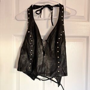 Rebel Spirit | Jeweled Leather Corset Vest | Black | size: M